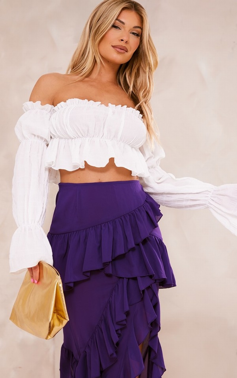 Purple Pretty Little Thing Frill Detail Split Thigh Maxi Skirts | XQDIWVH-45