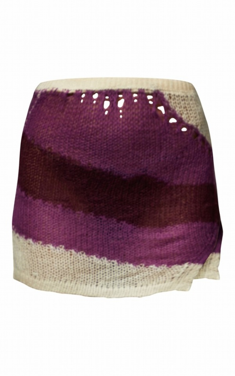 Purple Pretty Little Thing Lilac Abstract Open Knit Distressed Skirts | VAGZNMU-09