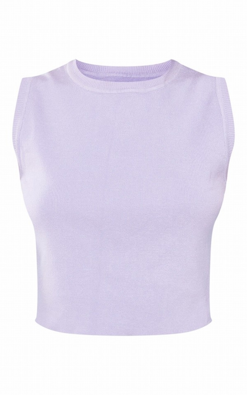 Purple Pretty Little Thing Lilac Basic Knitted Cropped Tanks | QMZTRXD-08