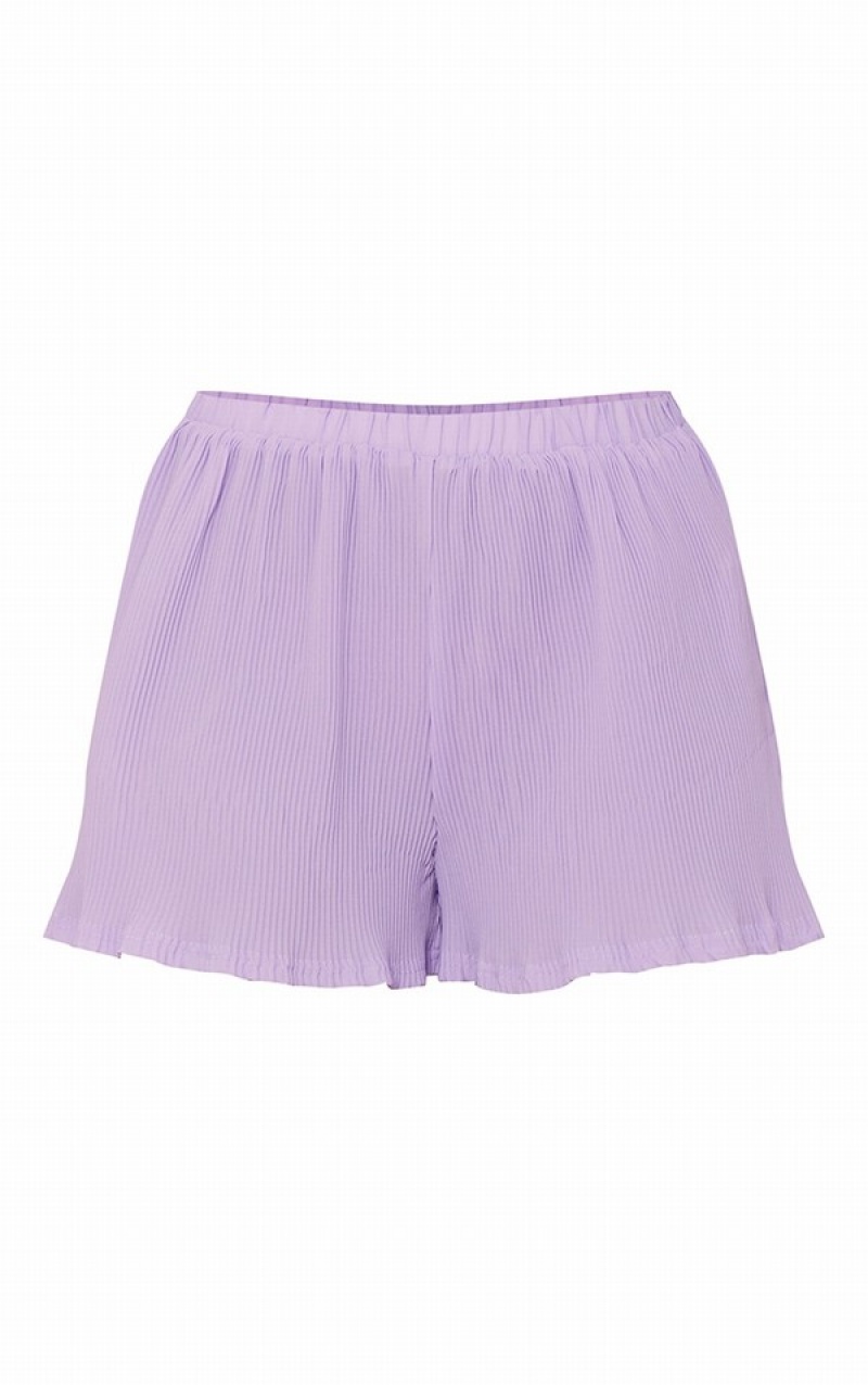 Purple Pretty Little Thing Lilac Plisse High Waisted Shorts | NXYVZJG-39