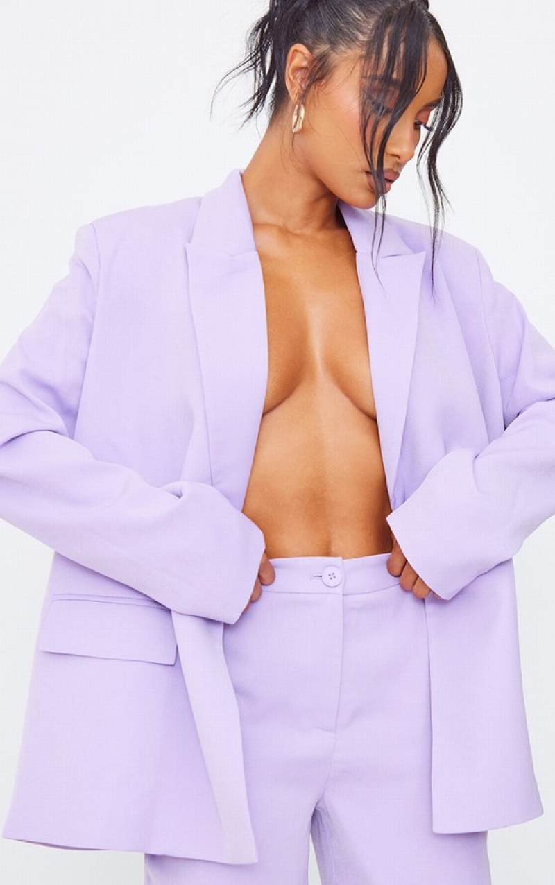 Purple Pretty Little Thing Lilac Woven Extreme Shoulder Pad Pocket Blazers | DEQBONY-34