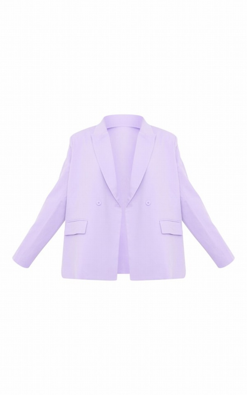 Purple Pretty Little Thing Lilac Woven Extreme Shoulder Pad Pocket Blazers | DEQBONY-34