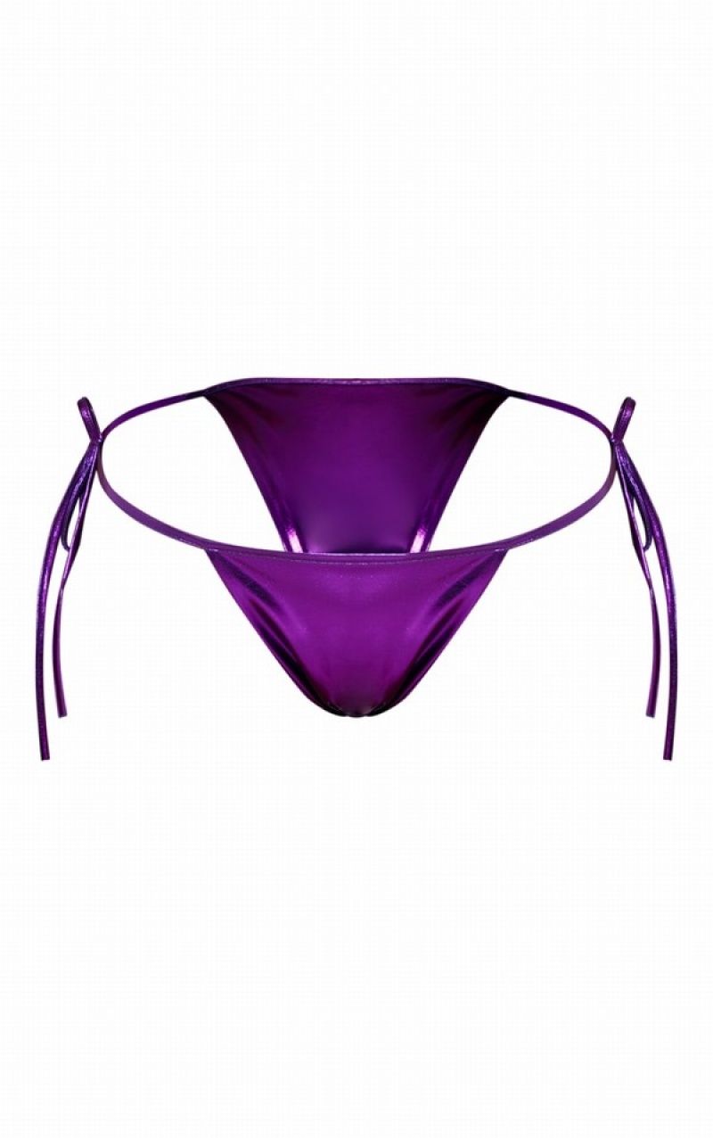 Purple Pretty Little Thing Metallic Tie Side Bikini Bottoms | HUNSIVZ-29