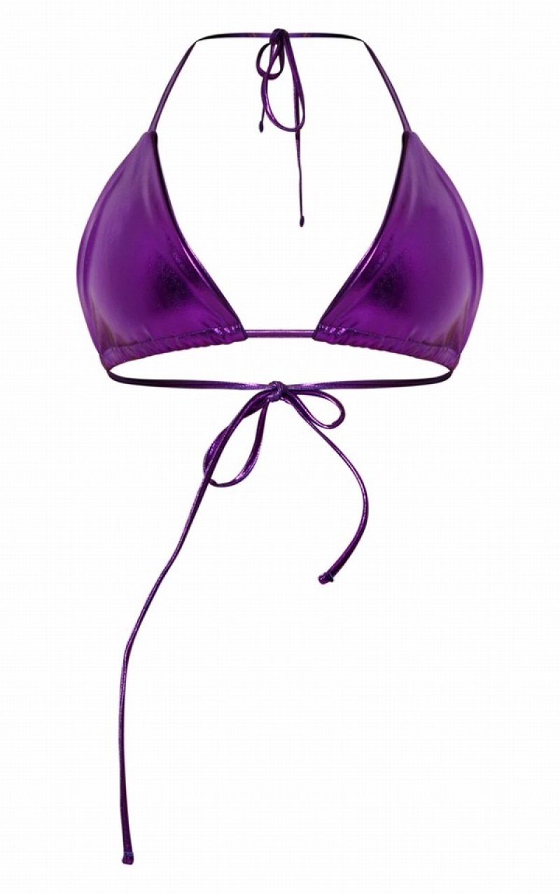 Purple Pretty Little Thing Metallic Triangle Bikini Tops | TIHPUZM-03