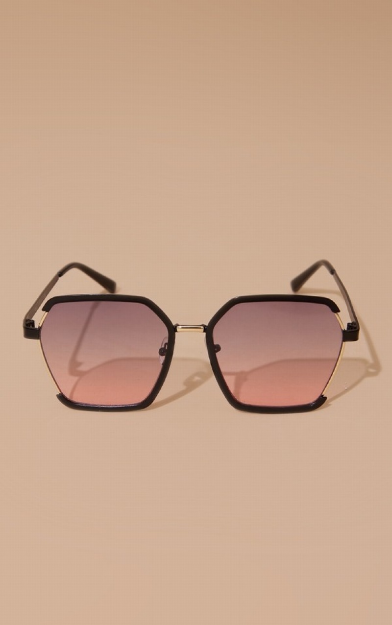 Purple Pretty Little Thing Ombre Lens Cut Out Frame Oversized Sunglasses | SBXFCNA-79