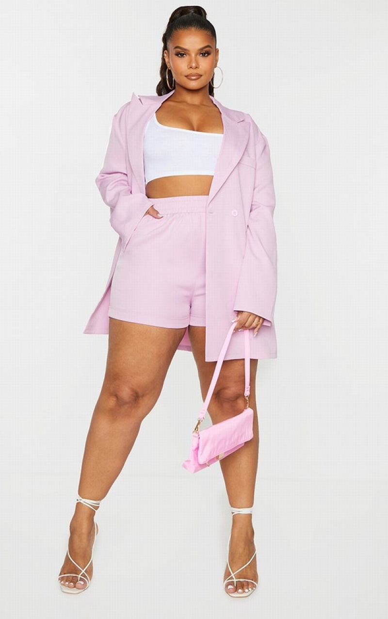 Purple Pretty Little Thing Plus Lilac Ruched Waist Suit Shorts | LHJXIES-25