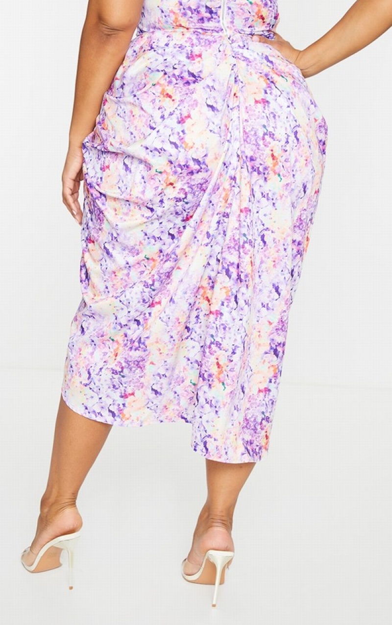 Purple Pretty Little Thing Plus Lilac Ruched Side Skirts | OIZHCBE-43