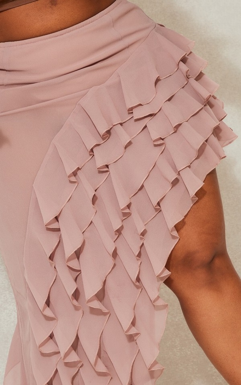 Purple Pretty Little Thing Plus Mauve Ruffle Detail Asymmetric Skirts | IAKZOEM-90