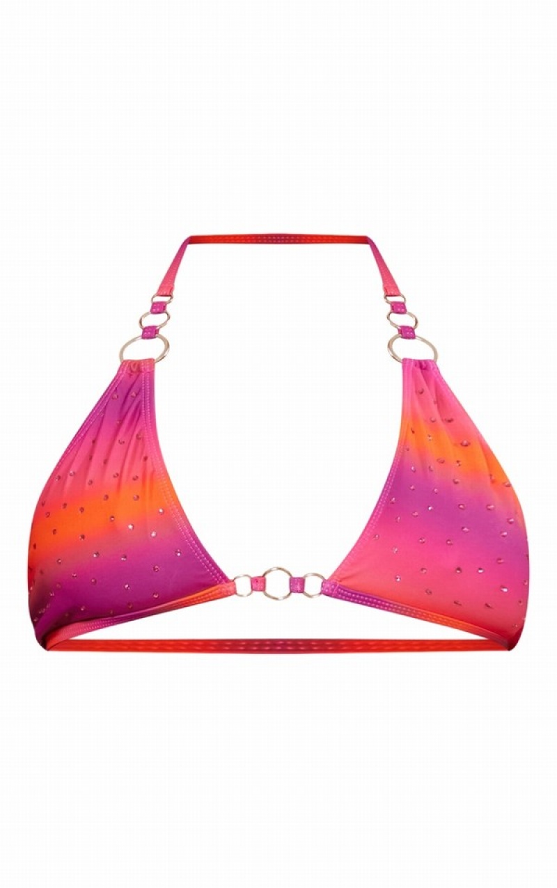 Purple Pretty Little Thing Plus Ombre Diamante O Triangle Bikini Tops | DTZQLXP-54