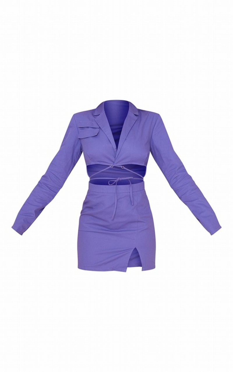 Purple Pretty Little Thing Woven Cut Out Tie Waist Utility Style Bodycon Dresses | KIQHYSP-85