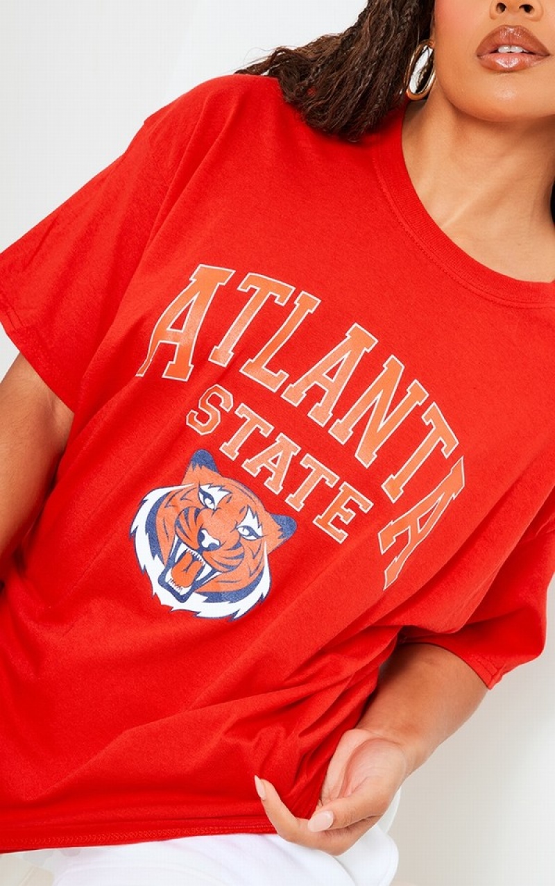 Red Pretty Little Thing Atlanta State Print Oversized T-shirts | JDWZAIH-17