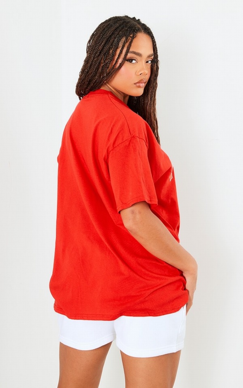 Red Pretty Little Thing Atlanta State Print Oversized T-shirts | JDWZAIH-17