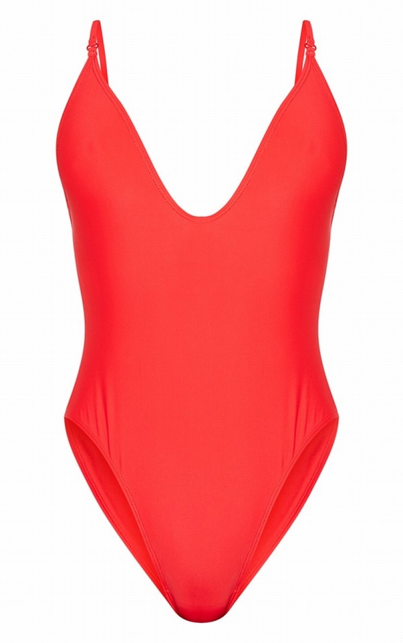 Red Pretty Little Thing Basic Low Scoop Swimsuits | XWDTNUJ-41