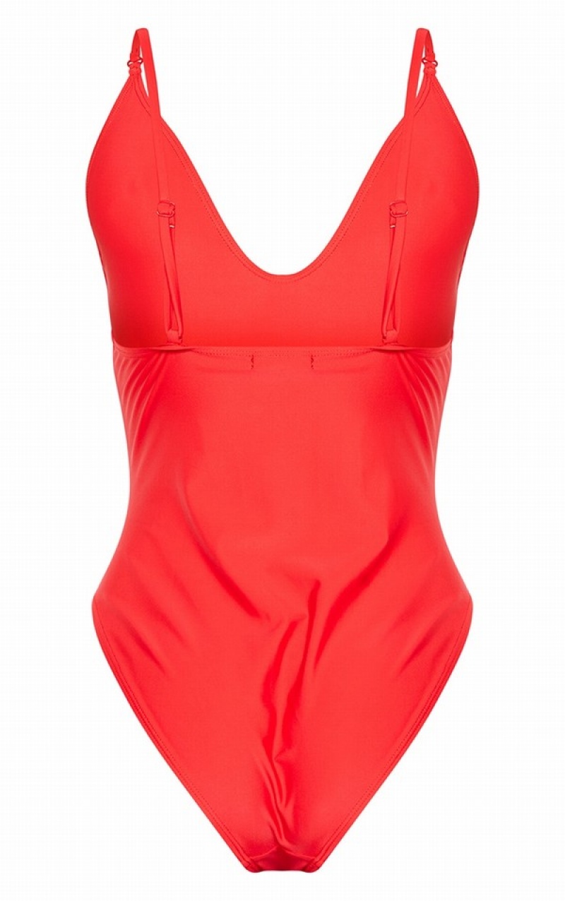 Red Pretty Little Thing Basic Low Scoop Swimsuits | XWDTNUJ-41