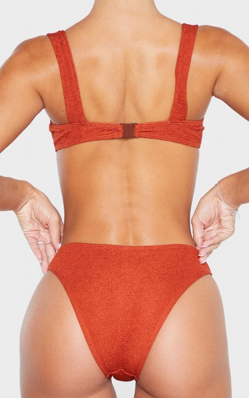 Red Pretty Little Thing Crinkle Cheeky Bum Bikini Bottoms | WZNQDMX-53