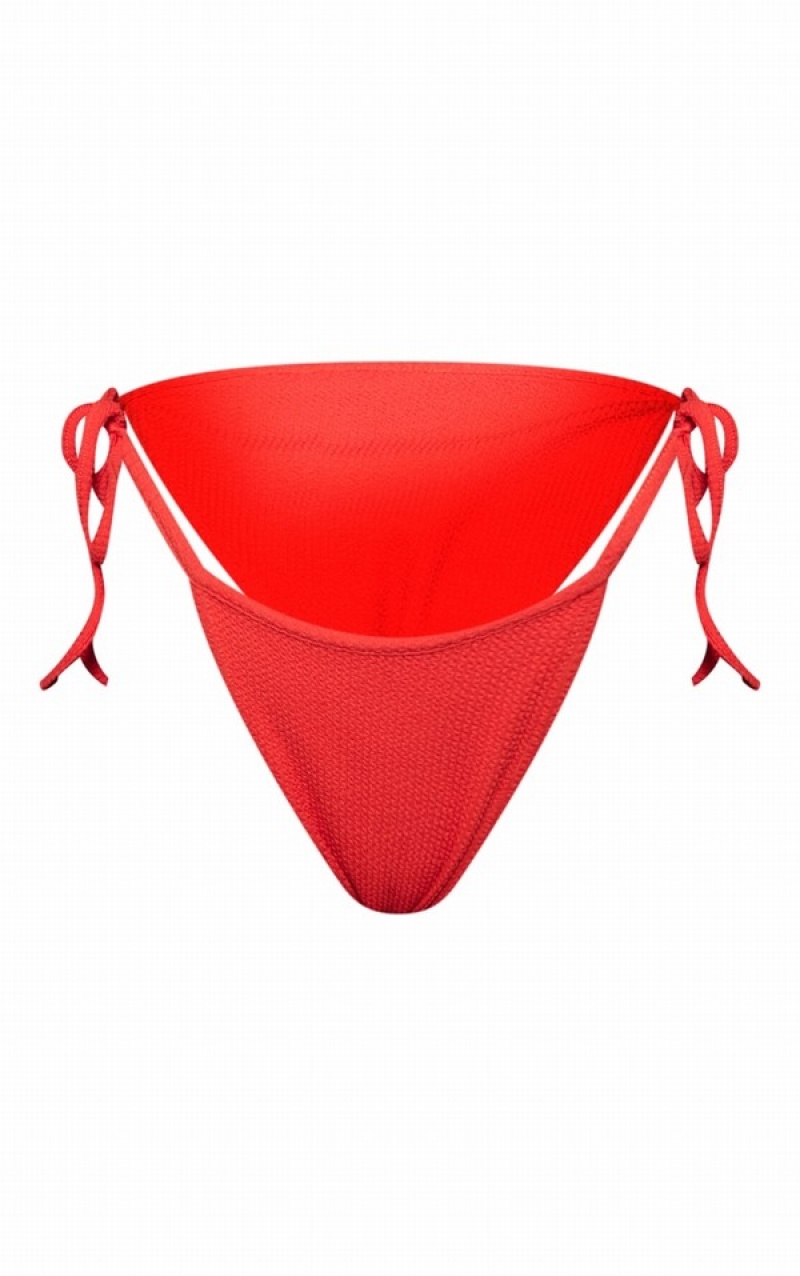 Red Pretty Little Thing Crinkle Tie Side Bikini Bottoms | BRXEMAT-56