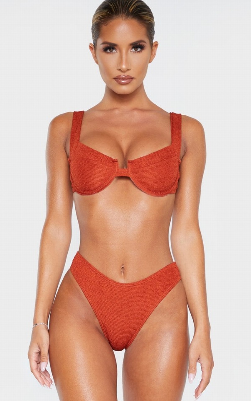 Red Pretty Little Thing Crinkle UnderwiSquare Neck Bikini Tops | ERLASUD-04