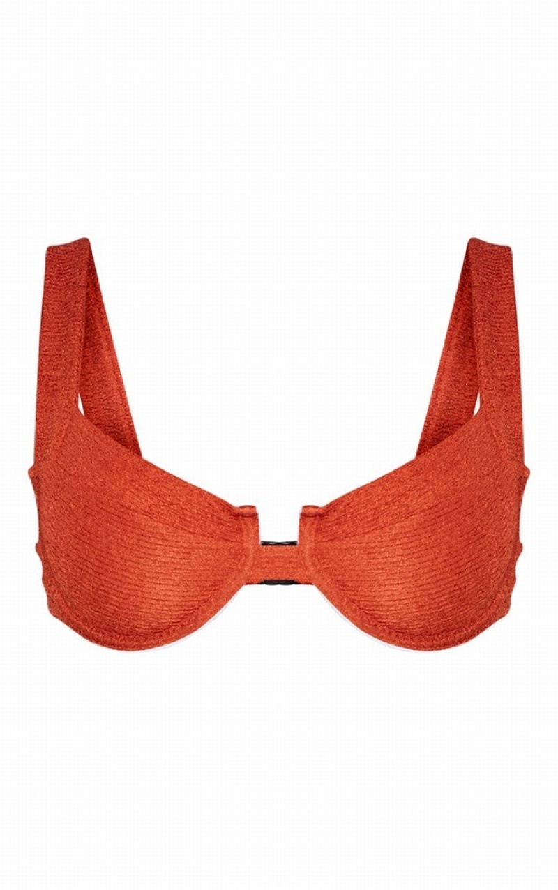 Red Pretty Little Thing Crinkle UnderwiSquare Neck Bikini Tops | ERLASUD-04