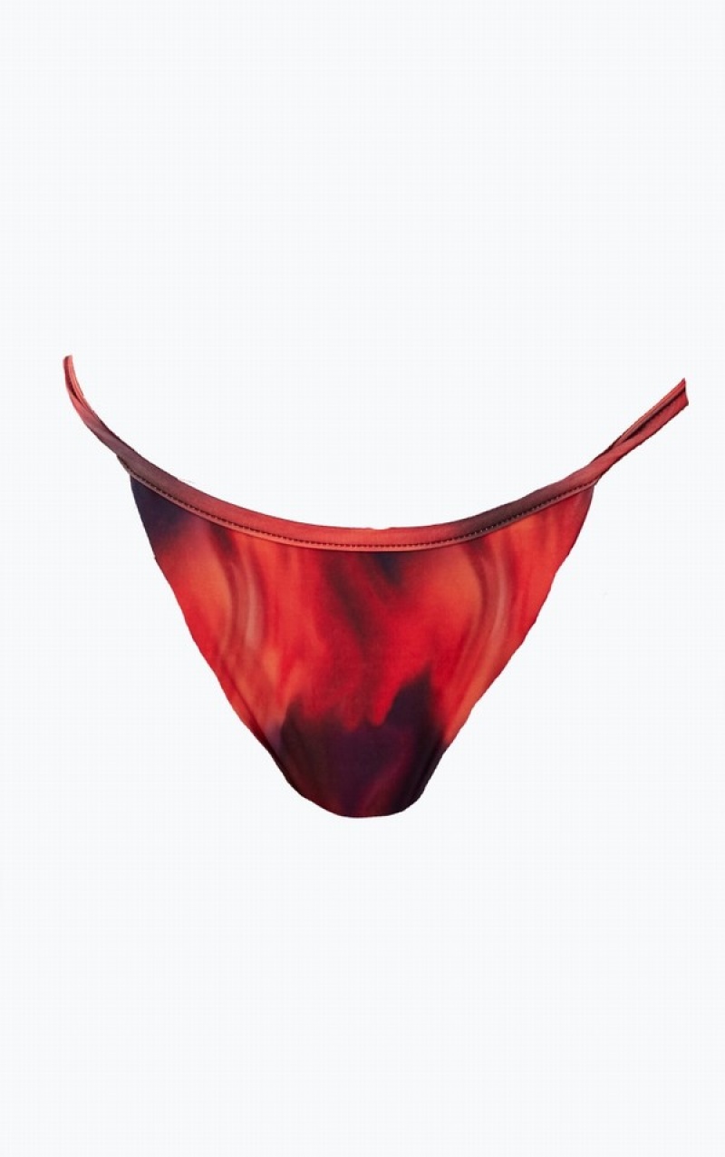 Red Pretty Little Thing Flame Print Bikini Bottoms | BZUNLAP-16