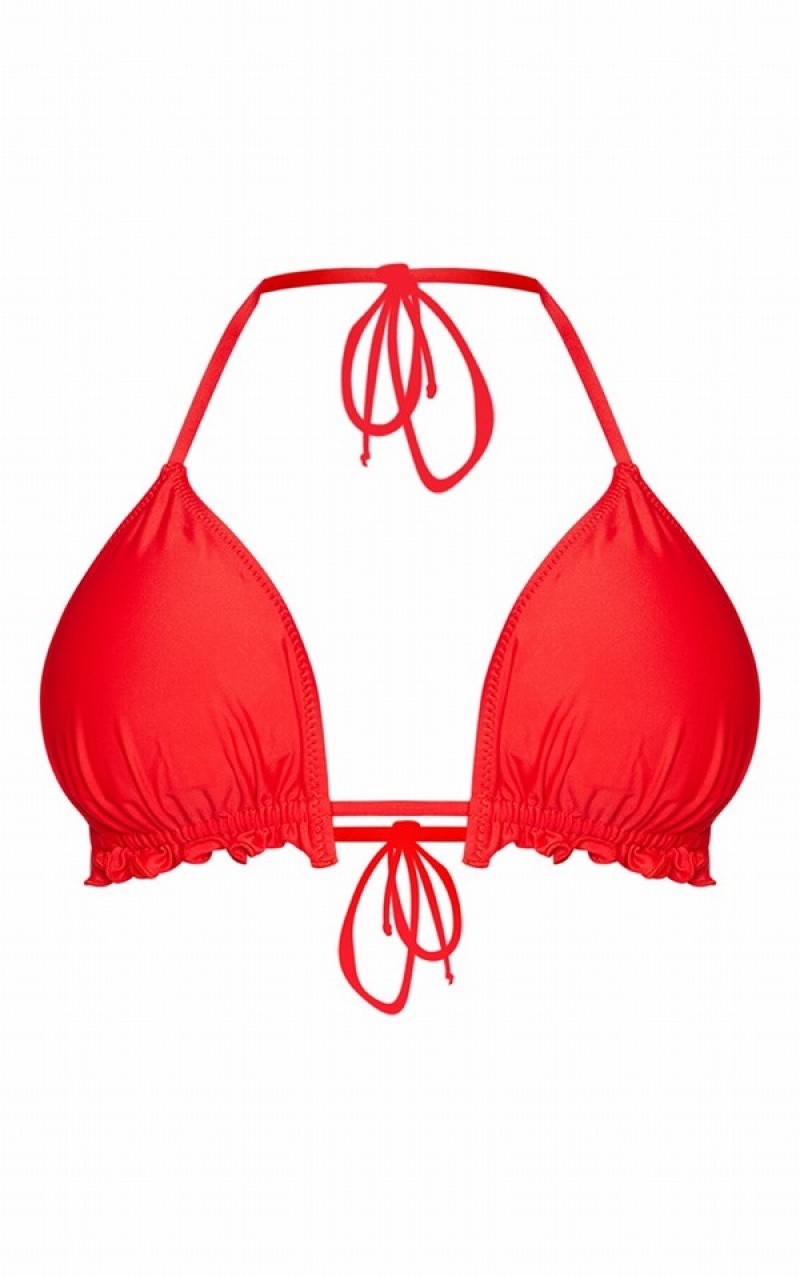 Red Pretty Little Thing Frill Edge Padded Bikini Tops | LBCSTOQ-74