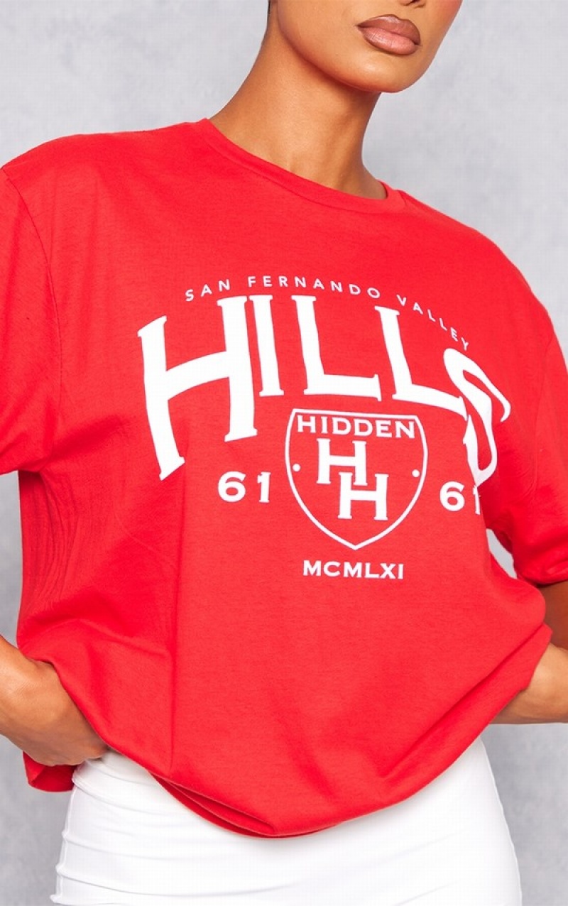 Red Pretty Little Thing Hidden Hills Print T-shirts | BZSRIKH-58