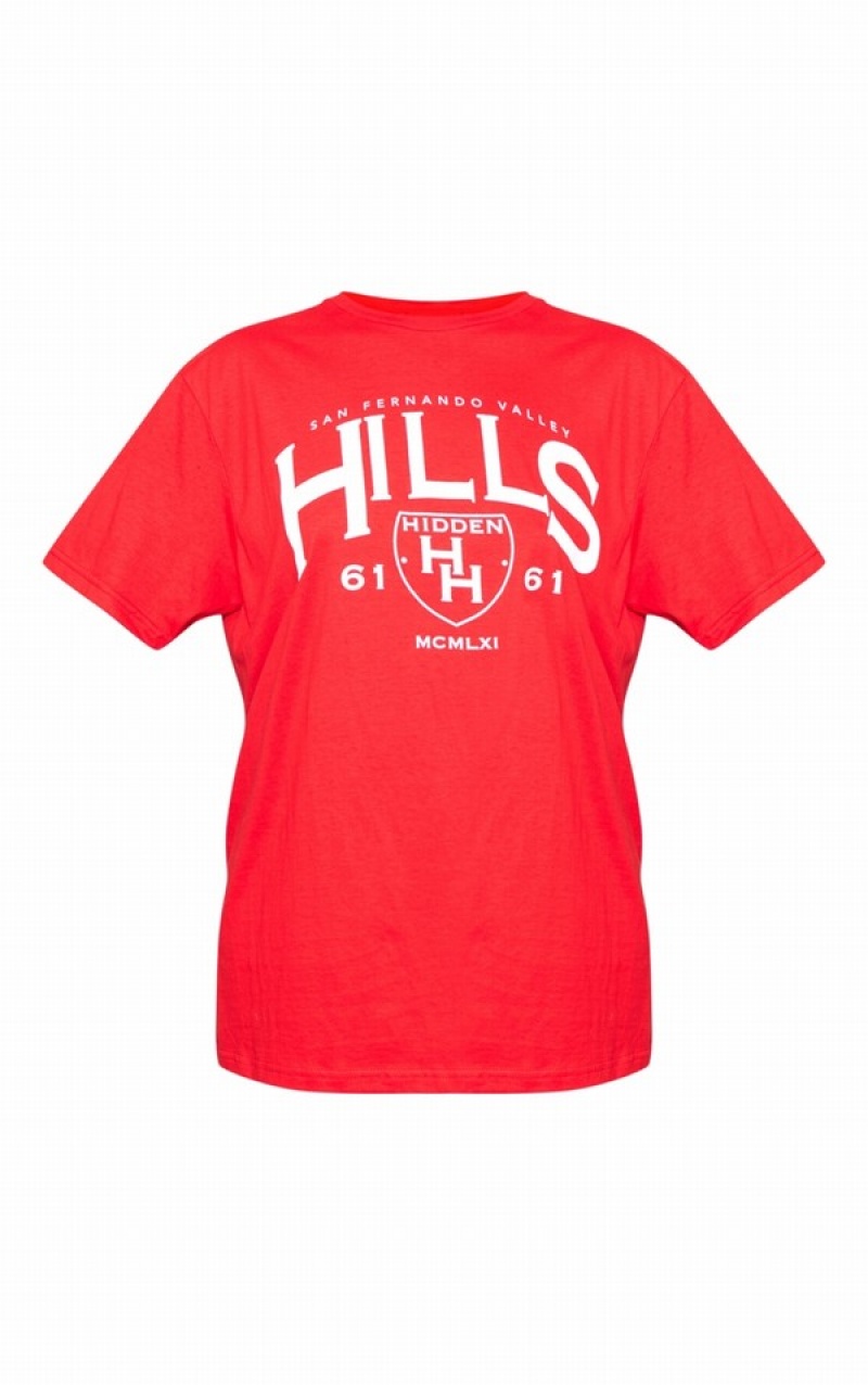 Red Pretty Little Thing Hidden Hills Print T-shirts | BZSRIKH-58