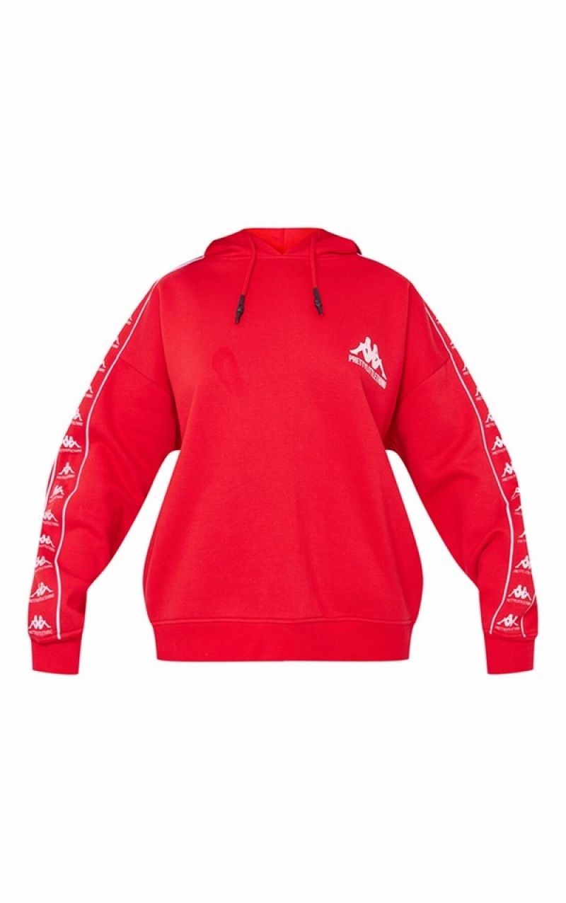 Red Pretty Little Thing Kappa Printed Oversized Hoodie | SELHWFD-10