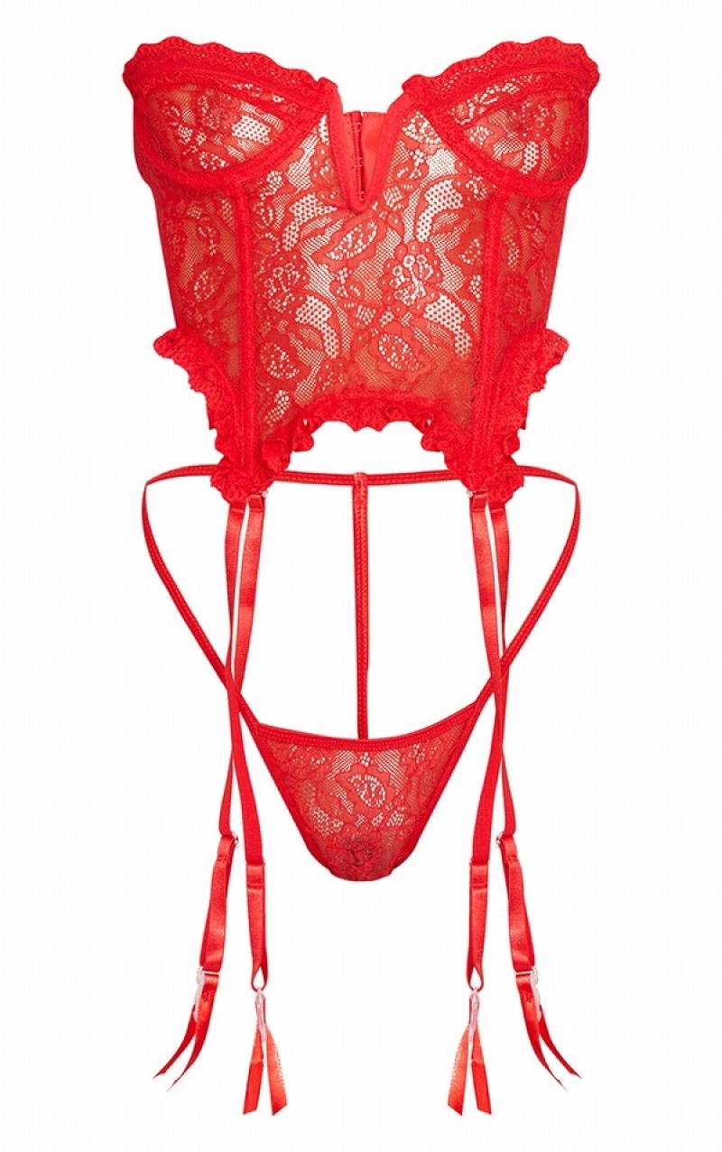 Red Pretty Little Thing Lace Frill UnderwiCorset Lingerie | LMAVKBH-06