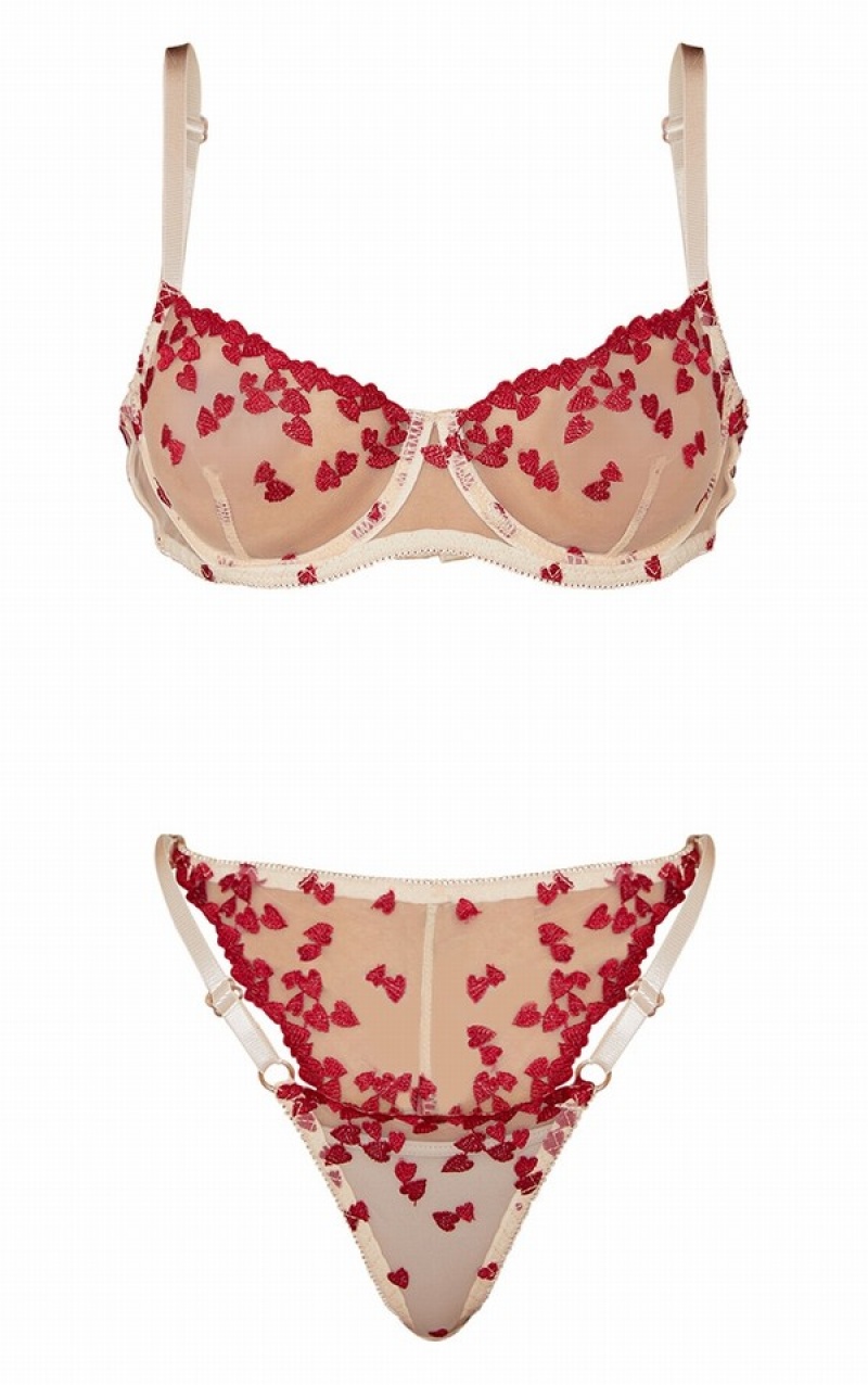 Red Pretty Little Thing Mesh EmbroideHeart Underwired Lingerie | WYRLUSC-82