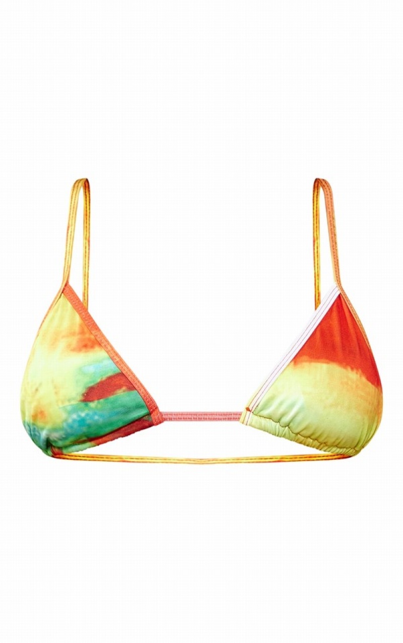 Red Pretty Little Thing Ombre Sunset Print Triangle Bikini Tops | FITXBKY-86