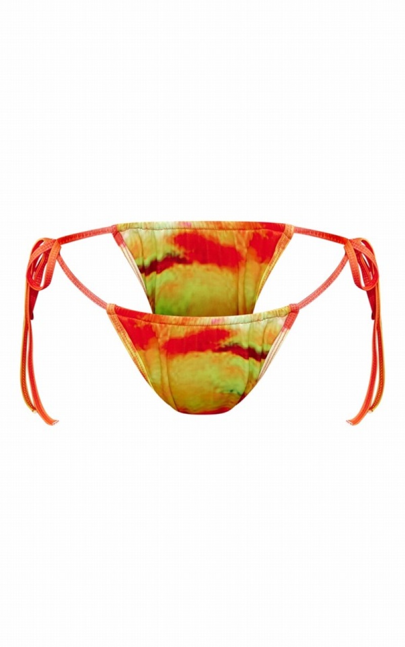 Red Pretty Little Thing Ombre Sunset Print Tie Side Bikini Bottoms | KIVUXOC-37