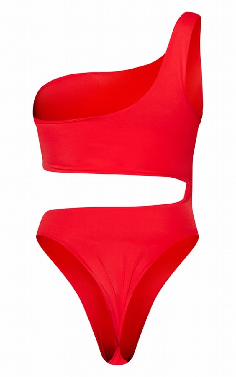 Red Pretty Little Thing One Shoulder Cut Out Swimsuits | GHAIMOS-06