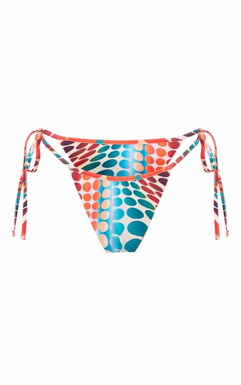 Red Pretty Little Thing Optical Dot Print Tie Side Bikini Bottoms | XWEFITP-41