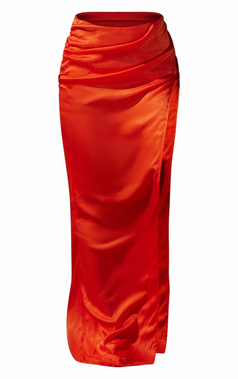 Red Pretty Little Thing Premium Extreme Split Satin Maxi Skirts | DKIMHPO-20