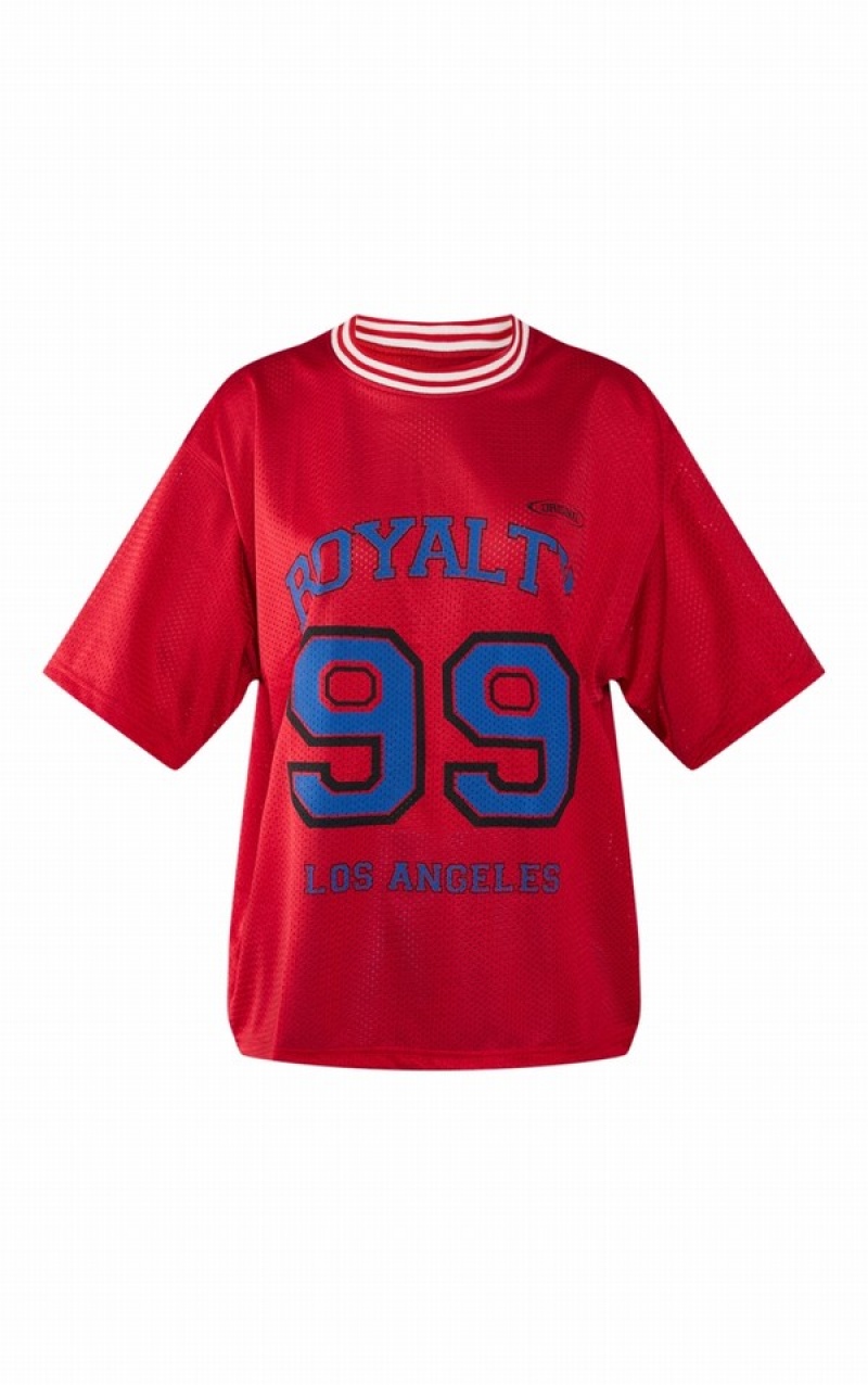 Red Pretty Little Thing Royalty Mesh Baseball T-shirts | ULHGXSV-37