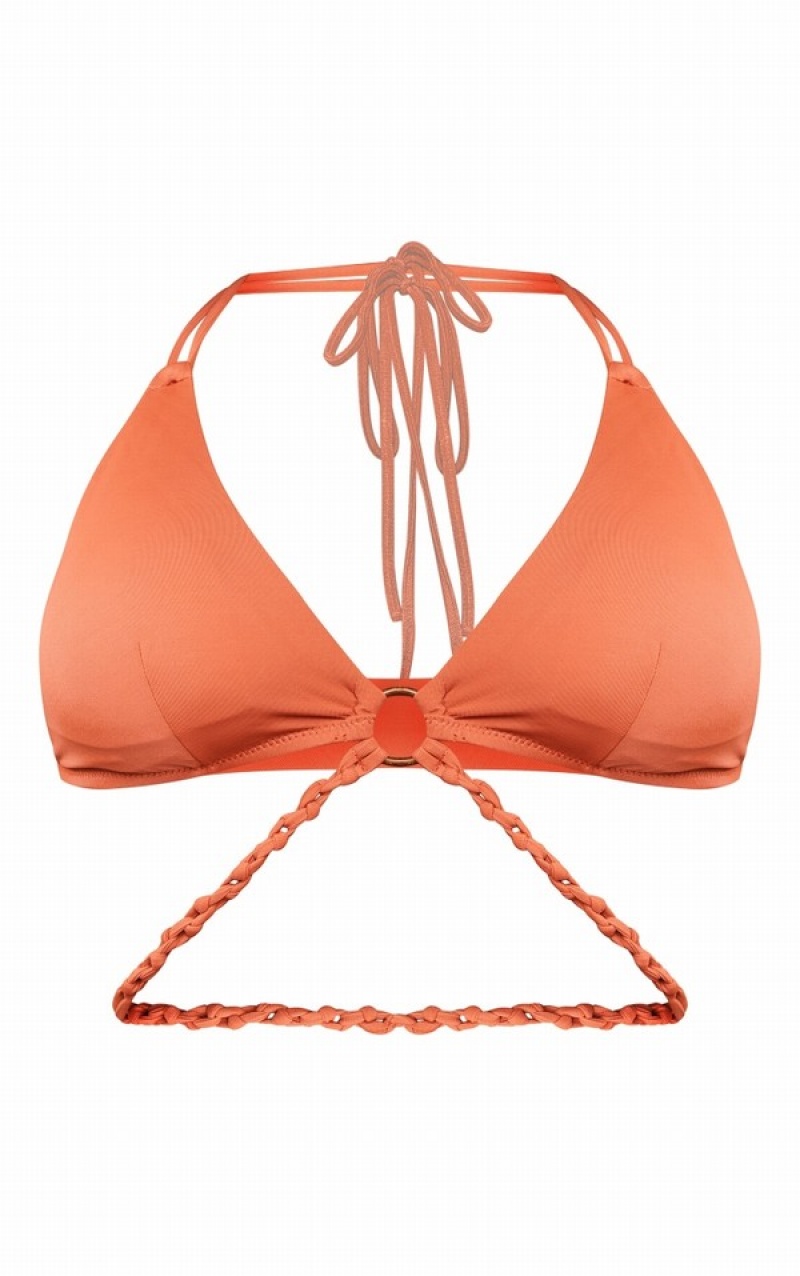 Red Pretty Little Thing Rust O Plaited Strap Triangle Bikini Tops | PZBHGXN-51