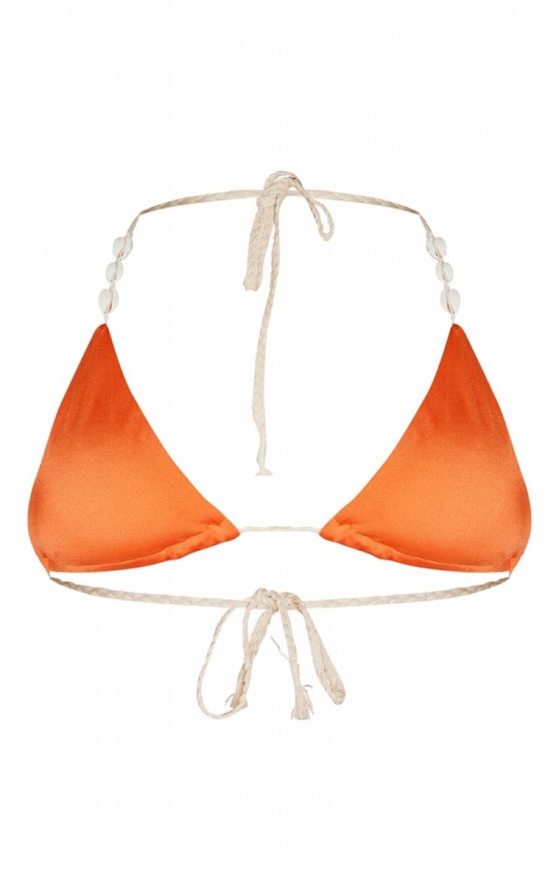 Red Pretty Little Thing Rust Shell Trim Detail Triangle Bikini Tops | NDVLMXR-42