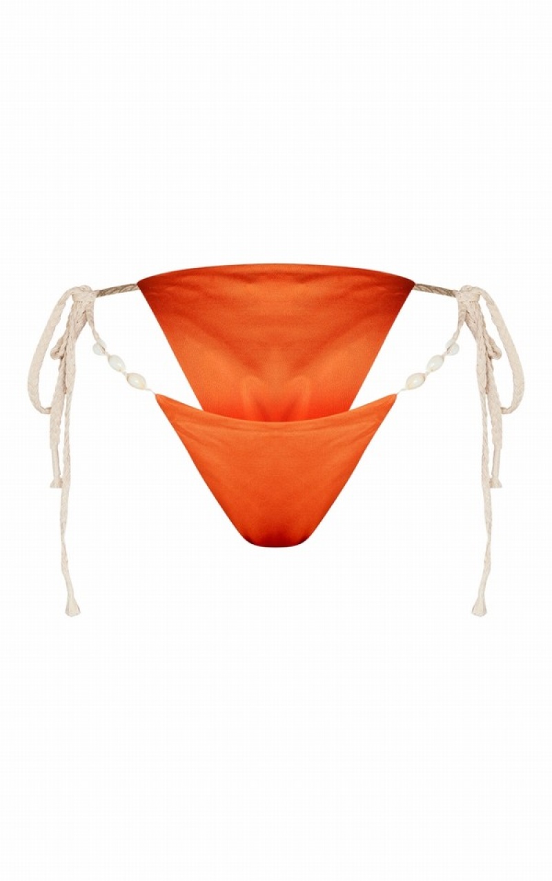 Red Pretty Little Thing Rust Shell Trim Detail Tie Side Bikini Bottoms | QOXJRGD-95