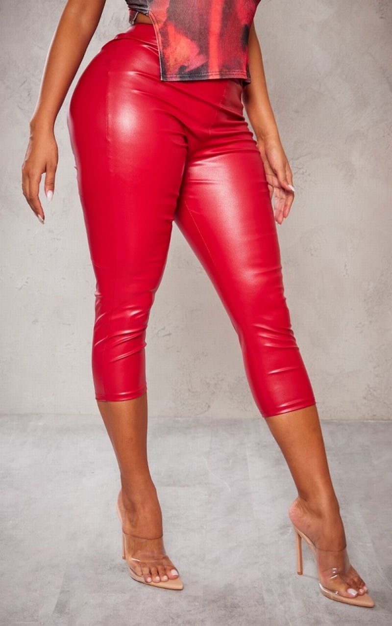 Red Pretty Little Thing Shape Faux Leather ri Leggings | APZVFBR-21