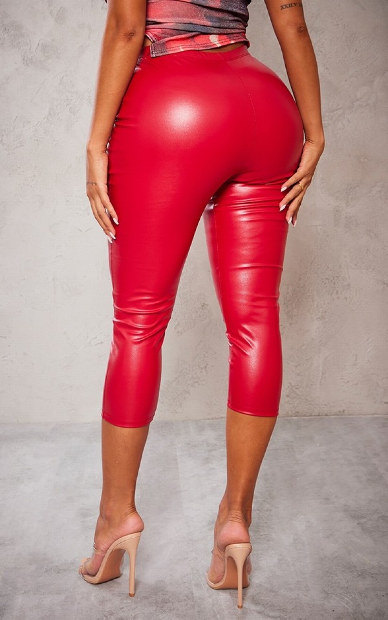 Red Pretty Little Thing Shape Faux Leather ri Leggings | APZVFBR-21