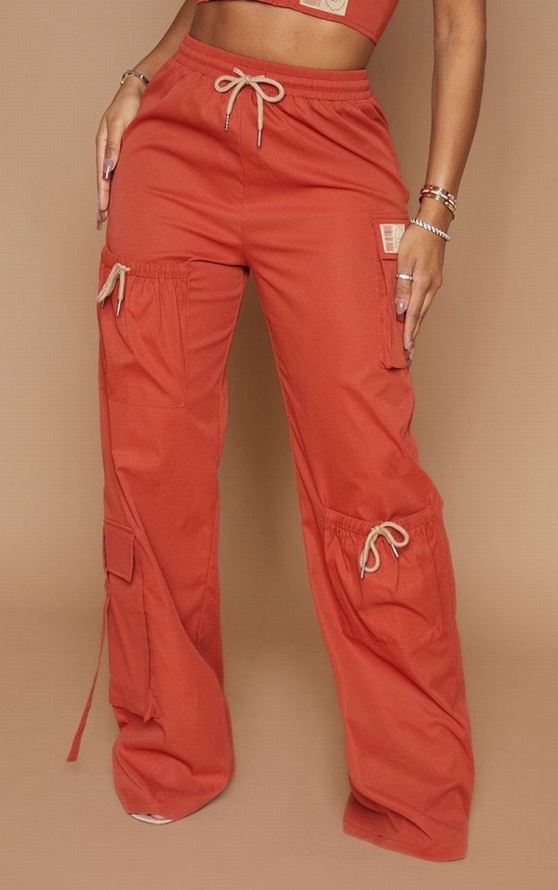 Red Pretty Little Thing Shape Rust Cargo Pocket Detail Wide Leg Sweatpants | WYODJIZ-53