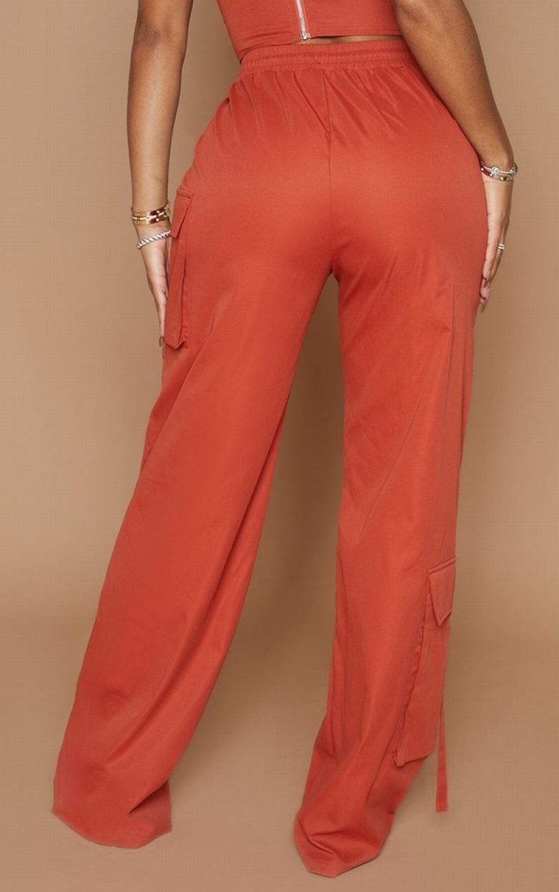 Red Pretty Little Thing Shape Rust Cargo Pocket Detail Wide Leg Sweatpants | WYODJIZ-53