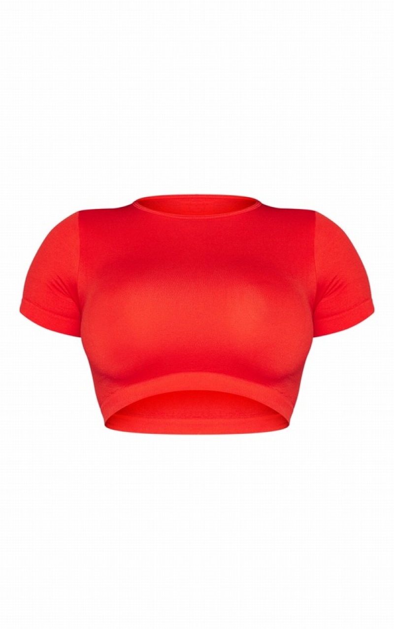 Red Pretty Little Thing Shape Stretch Seamless Cropped T-shirts | UJOHKTW-05