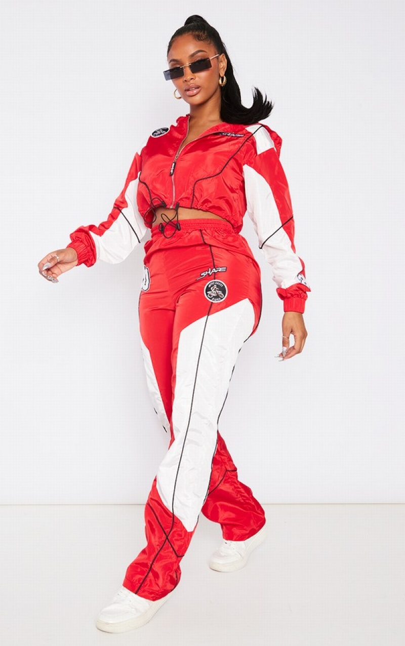 Red Pretty Little Thing Shape Varsity Shell Contrast Sweatpants | GTWESLK-47