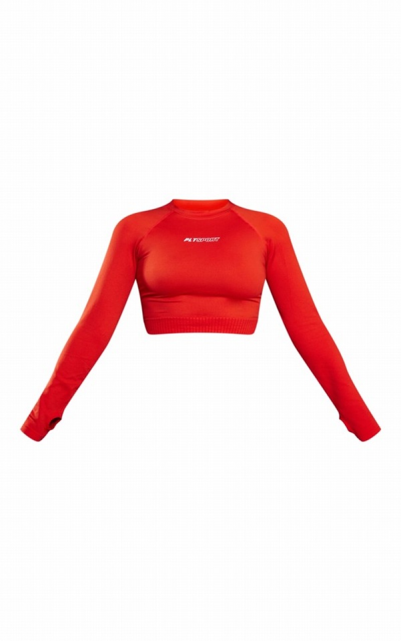 Red Pretty Little Thing Sport Long Sleeve Seamless Sports Leggings | IEQNSKY-46