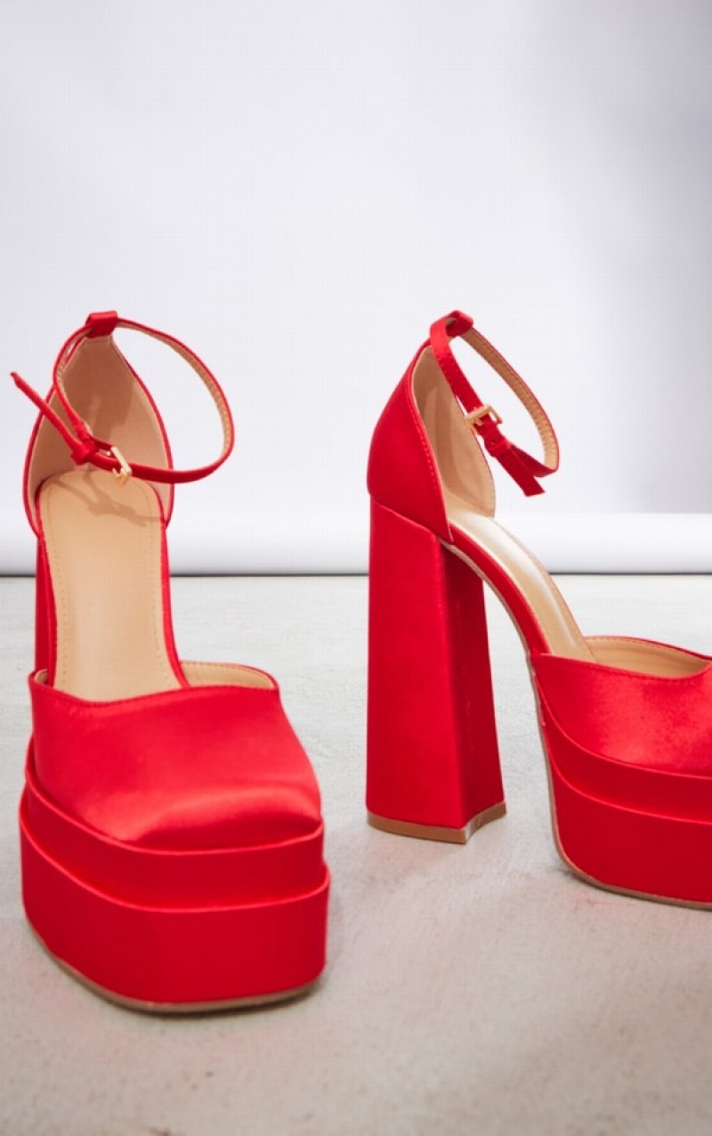 Red Pretty Little Thing Square Toe Double Platform Heels | ZGTLRVC-08