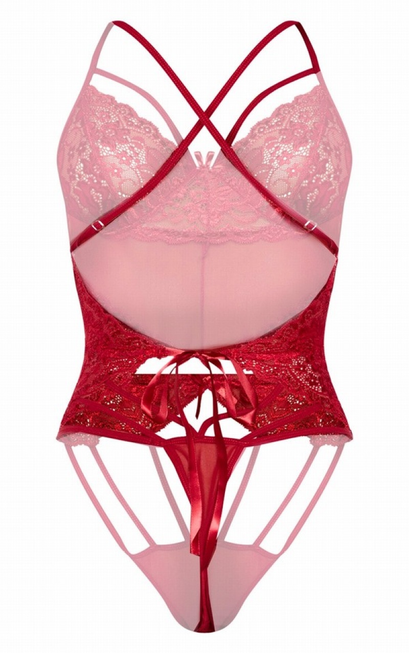 Red Pretty Little Thing Strapping Detail Lace Body Lingerie | FPJSZBA-85