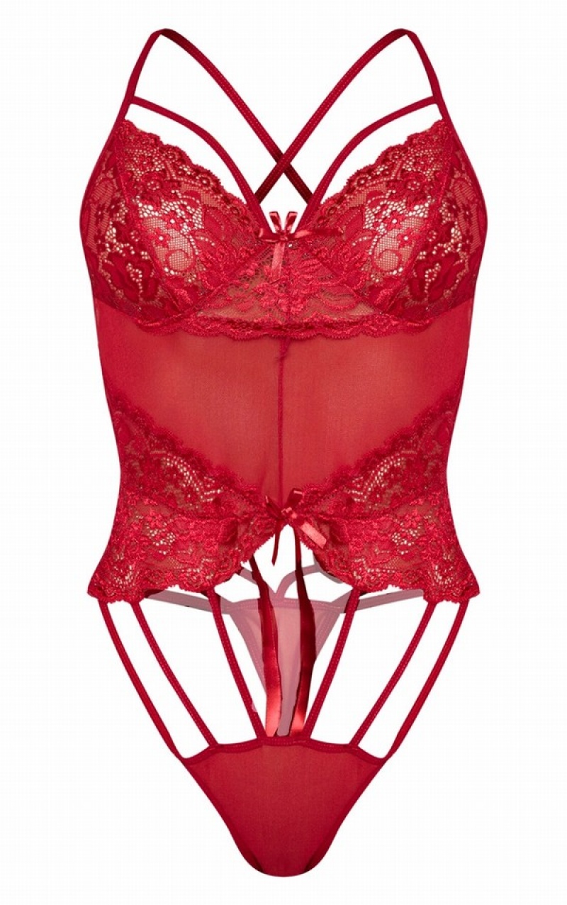 Red Pretty Little Thing Strapping Detail Lace Body Lingerie | FPJSZBA-85