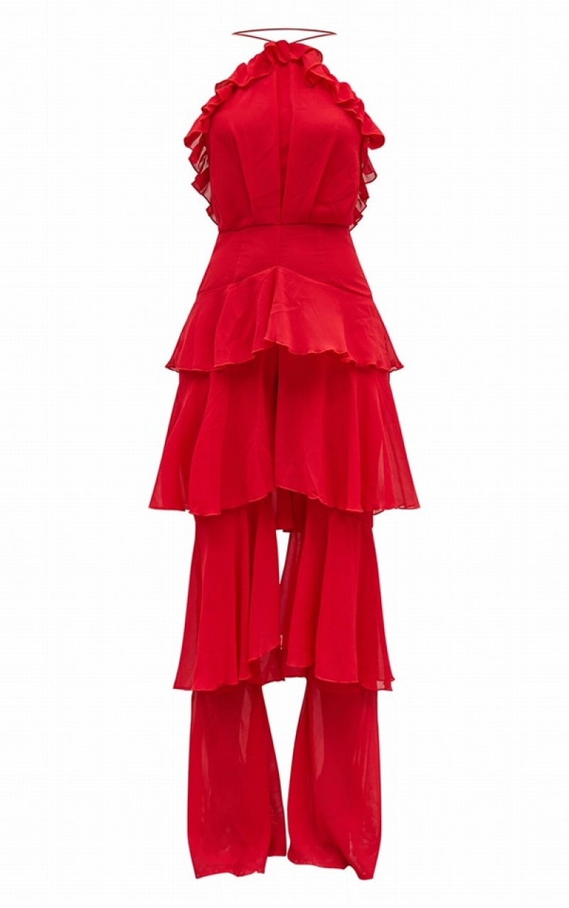 Red Pretty Little Thing TieChiffon Halterneck Jumpsuits | BRHWSIO-27