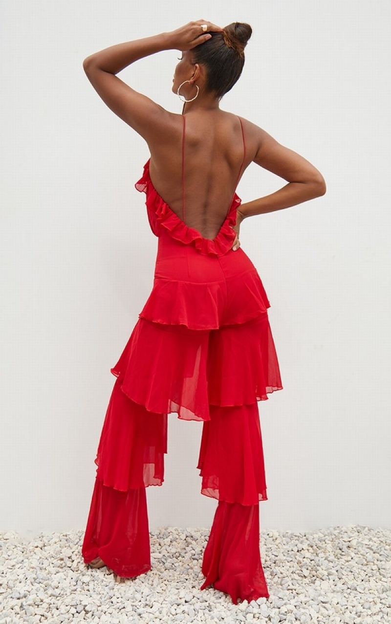 Red Pretty Little Thing TieChiffon Halterneck Jumpsuits | BRHWSIO-27